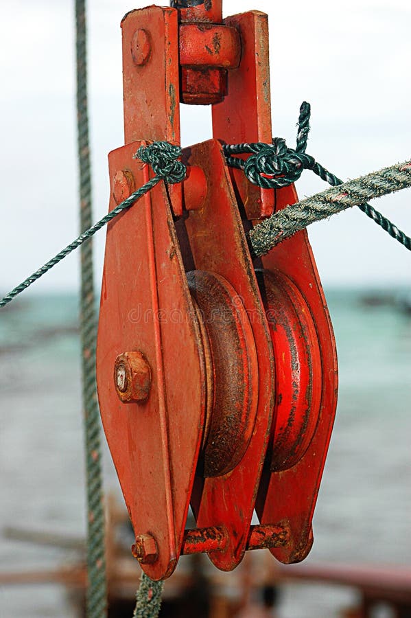 Pulley blocks from the metals. close up. Pulley blocks from the metals. close up