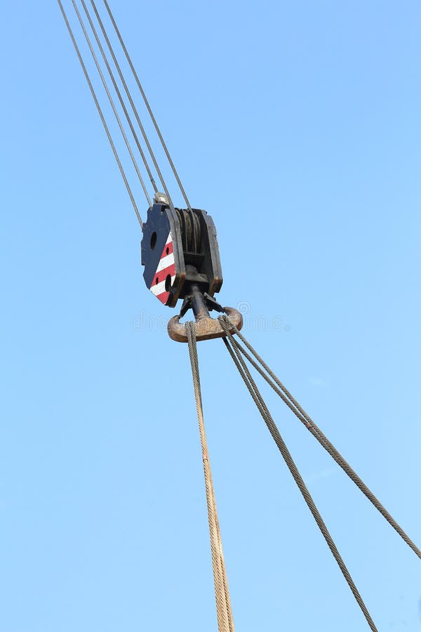 Pulley with Sturdy Steel Cables To Lift Loads during Loading Stock Photo Image of rope