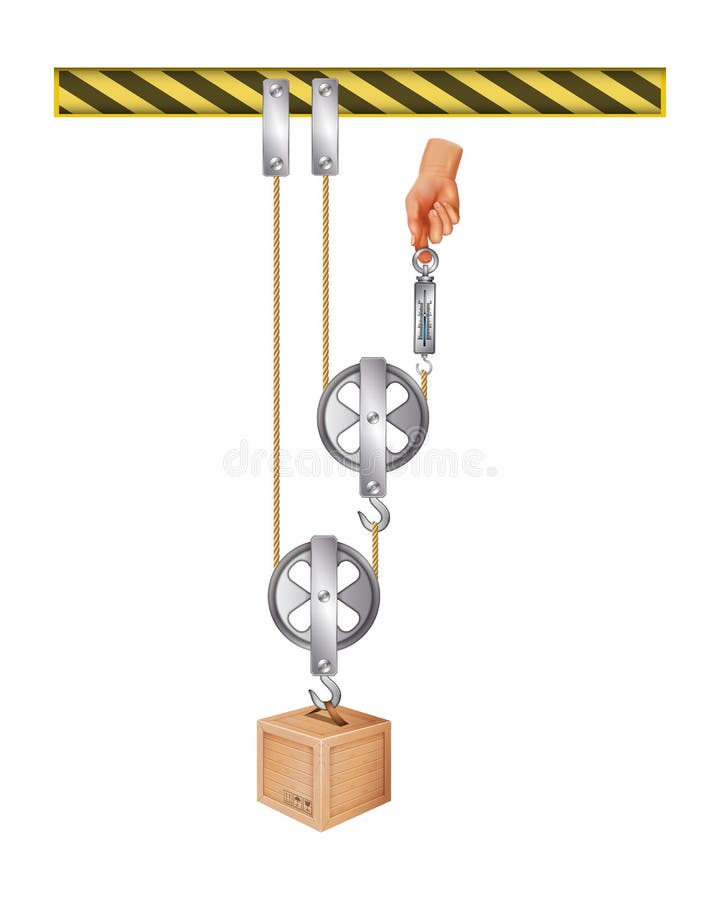 Pulley system. Loaded movable pulleys. Mechanical Power. Carrying the weights with pulleys use human power.