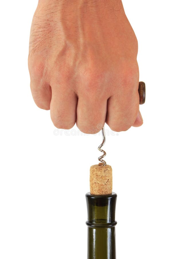 Pulling corkscrew cork from the bottle