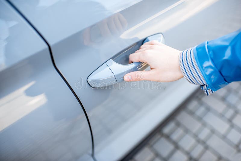 Pulling Door Handle of the Car Stock Photo Image of hand, female