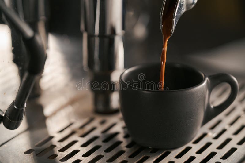 Pulling Espresso Shot with Single Spout Portafilter from Coffee Machine