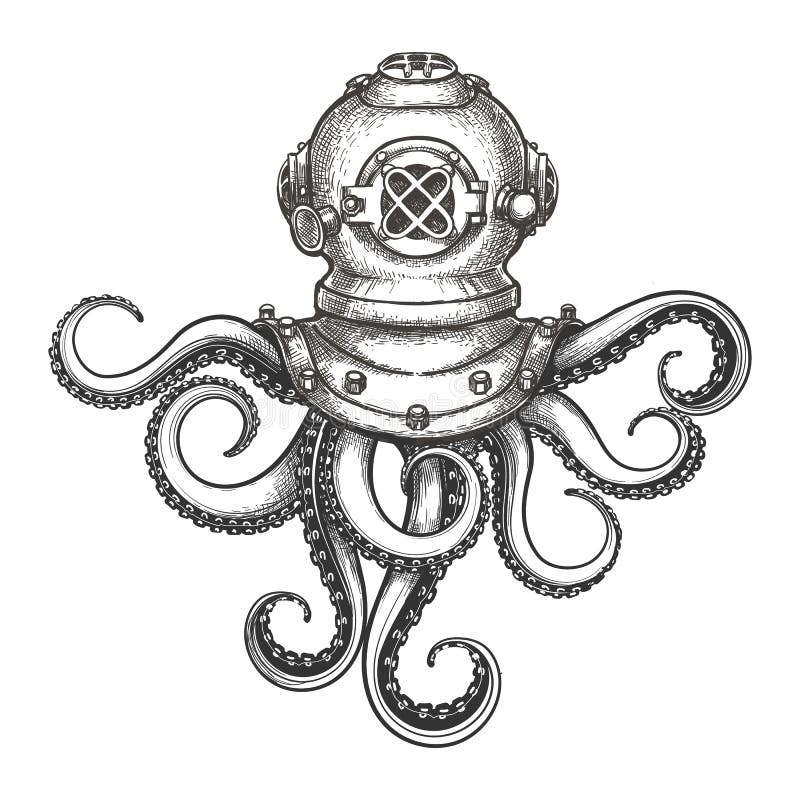 Pulpo en casco del salto stock de ilustración Pulpo en casco del salto stock de ilustración