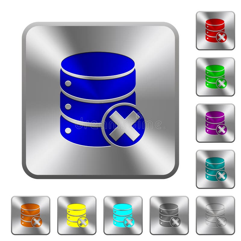 Pulsante di acciaio quadrato arrotondato per annullamento database illustrazione di stock