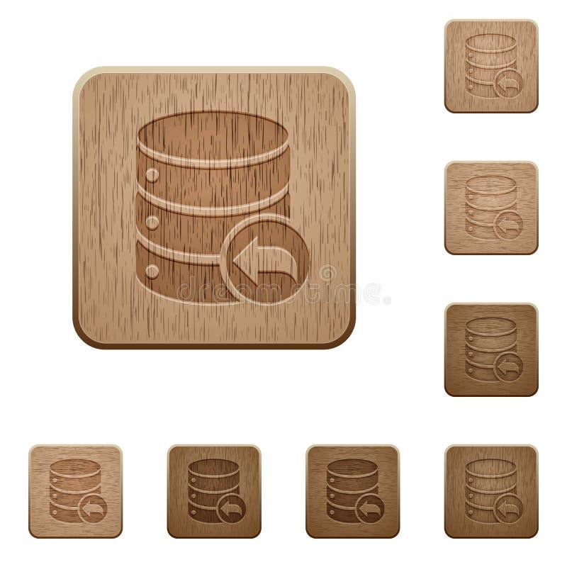 Pulsanti in legno di rollback delle transazioni di database illustrazione di stock
