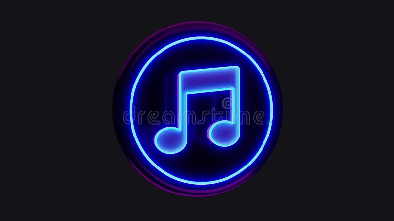 Pulsating blue neon icon with note 3d render animation stock illustration