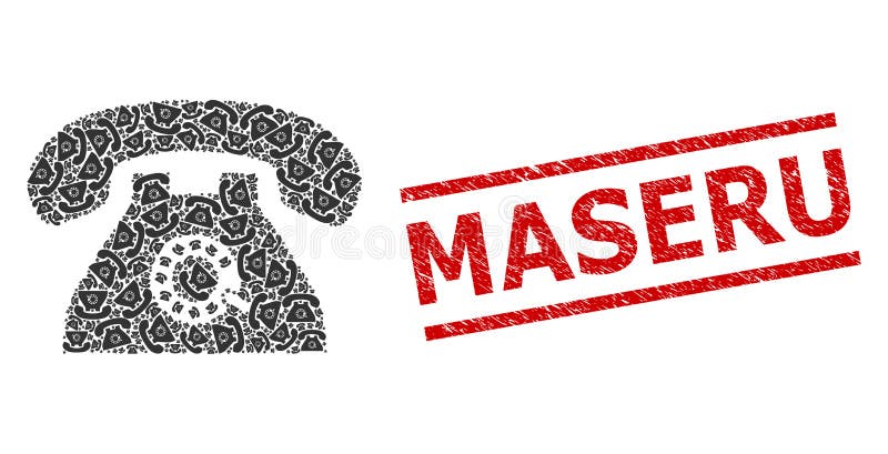 Pulse Phone Recursion Collage of Pulse Phone Icons and Textured Maseru Seal Stamp vector illustration