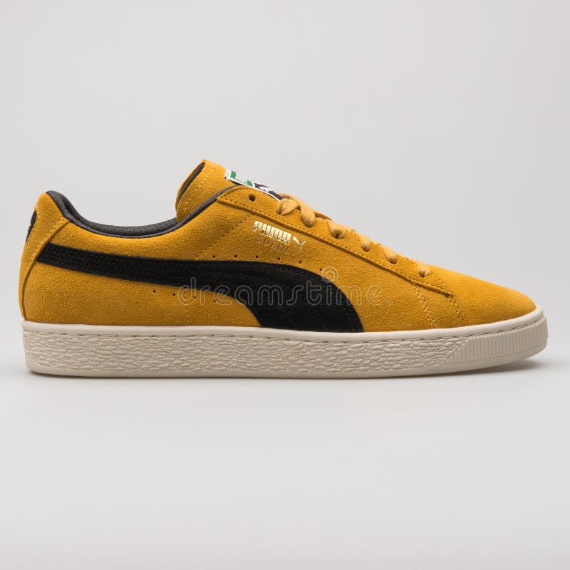 Puma Suede经典档案黄色和黑色帆布鞋
