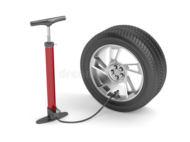 Pump and car tire stock illustration. Illustration of inflate 59880288