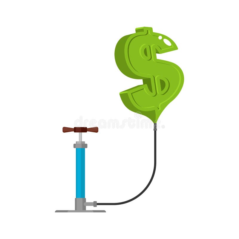Pump Dollar. Hand Air Pump USD Price Rise Stock Vector Illustration