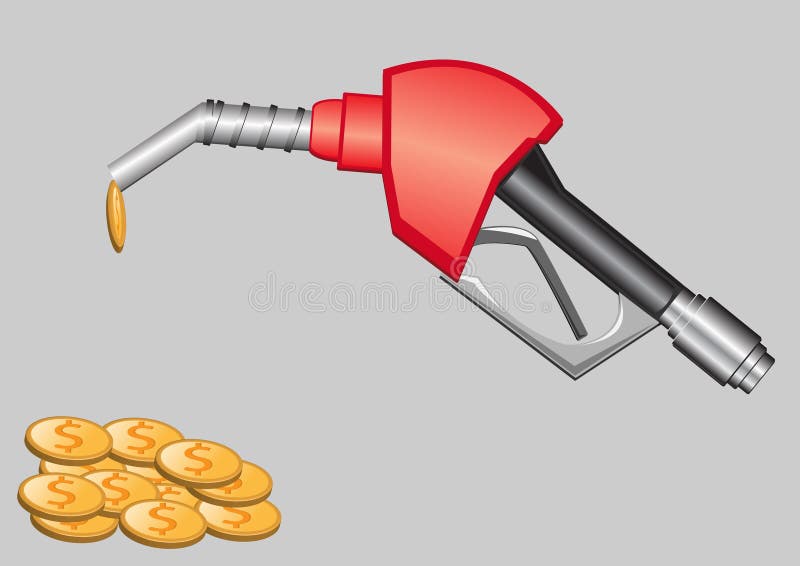 Gas pump nozzle and money illustration. Gas pump nozzle and money illustration