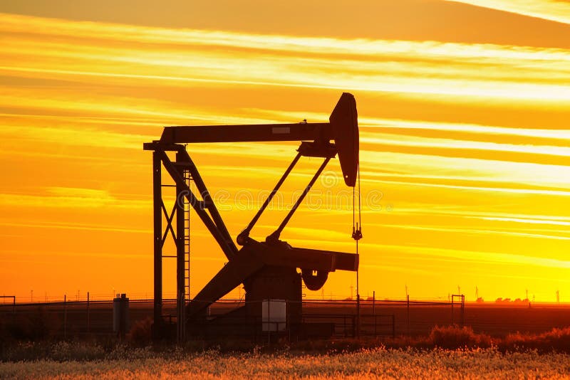 Pump Jack in the Oil Field at Sunset Stock Photo Image of american