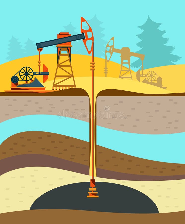 Pumpjack, работая масляные насосы и буровая установка, масляный насос, плакат нефтяной промышленности иллюстрация штока Pumpjack, работая масляные насосы и буровая установка, масляный насос, плакат нефтяной промышленности иллюстрация штока