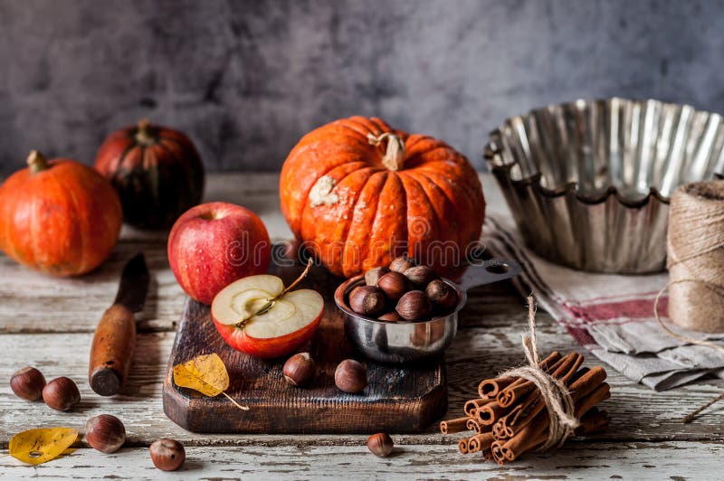 Pumpkin and Apple Pie Ingredients royalty free stock image Pumpkin and Apple Pie Ingredients royalty free stock image
