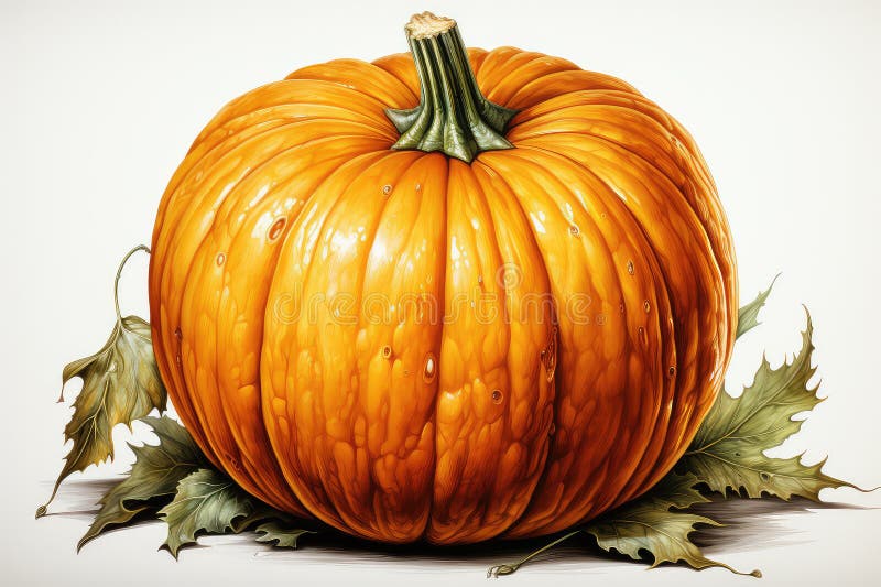 Dovleac cu frunze de toamnă izolate pe fond alb. concept de Halloween generativ Ai generativ stock illustration