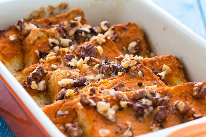 Pumpkin Bread Pudding Topped with Whipped Cream Stock Image Image of