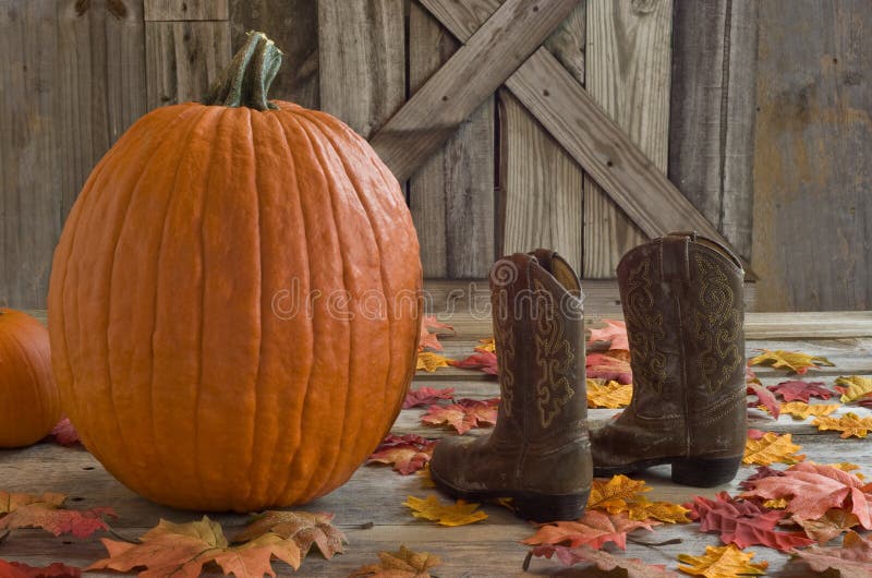 Il grande zucca sul declino foglie un bambini scarpe.