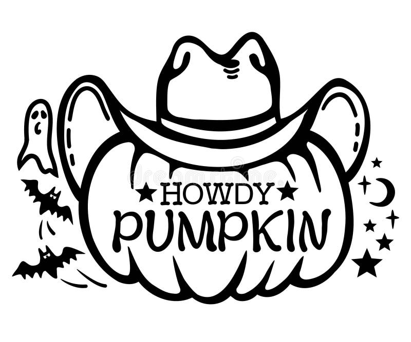Pumpkin Cowboy Vector Black Graphic Printable Illustration. Halloween ...