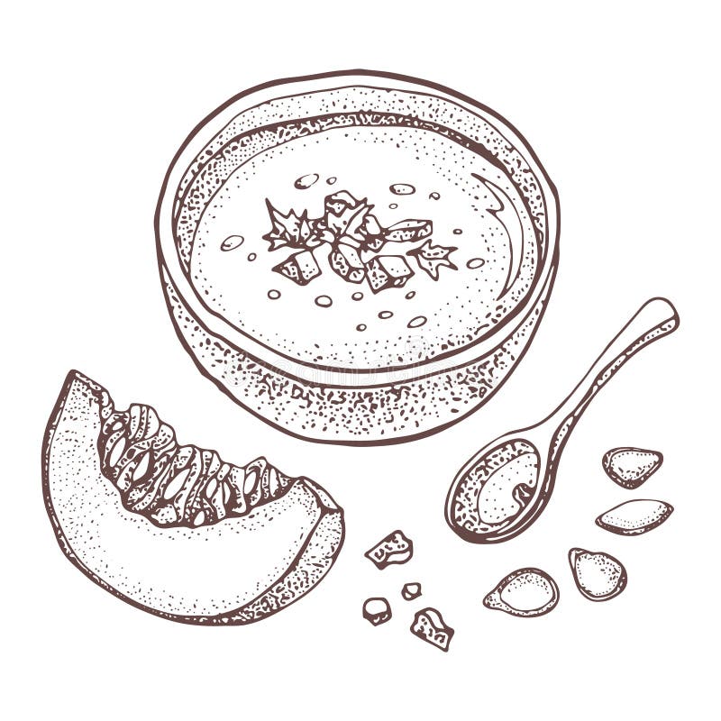 Doodle soup, deep bowl of green vegetable soup vector illustration. |  CanStock