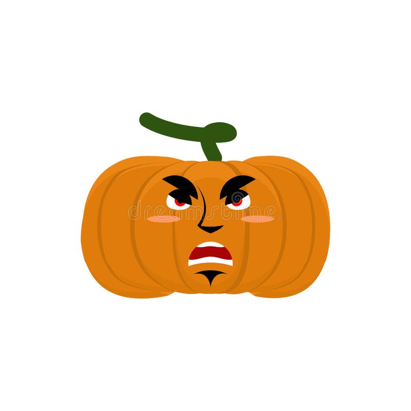 Pumpkin evil angry Emoji. Halloween vegetable aggressive emotion