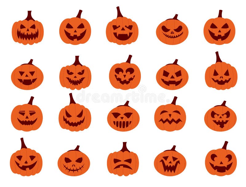 Cartoon Halloween Pumpkin. Orange Pumpkins with Carving Scary Smiling ...
