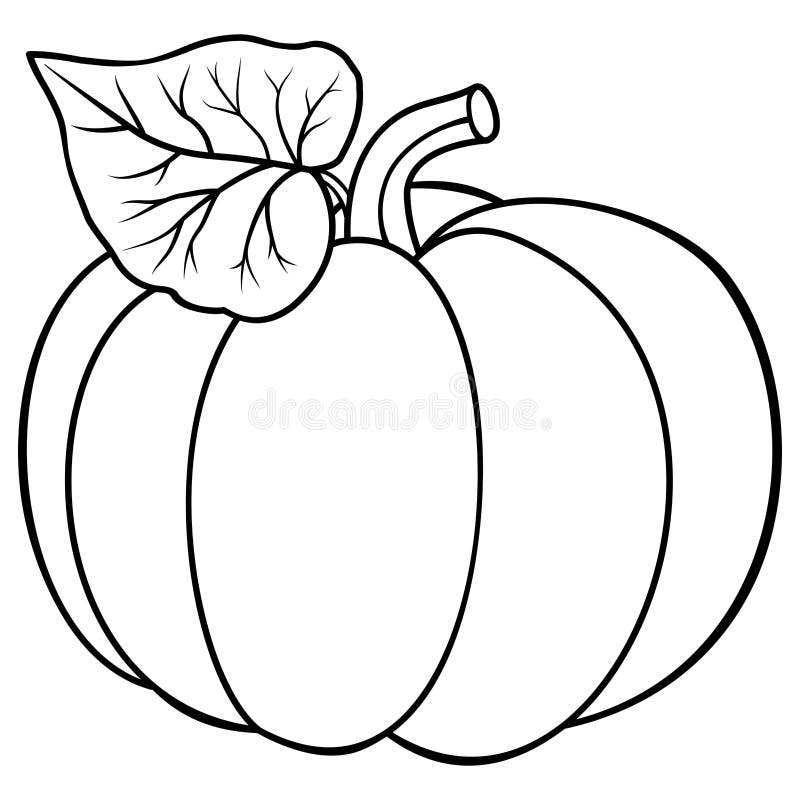 Pumpkin with leaf outline icon. Squash line vector illustration isolated on white background. Coloring book page for children