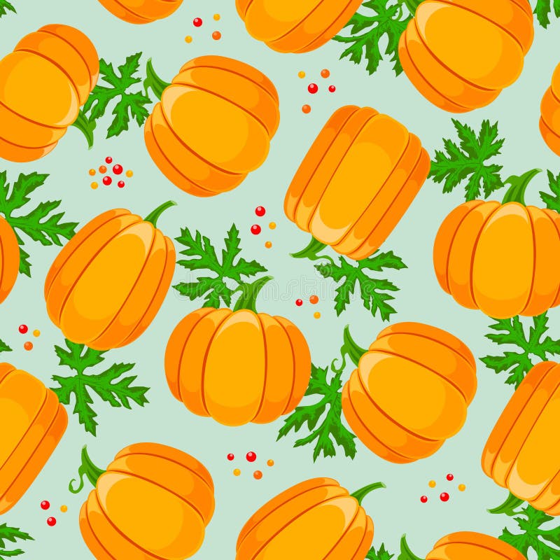 Pumpkin And Leaves Seamless Pattern. Stock Vector - Illustration of ...