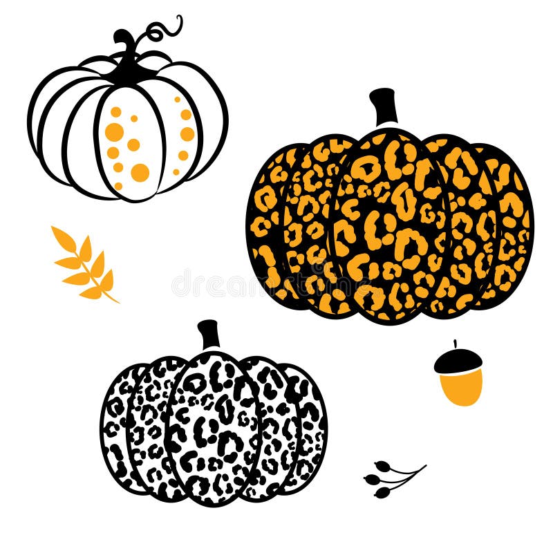 Pumpkin leopard style autumn spice season vector icons outline style. Fall seasonal pumpkin designs for cut decor.