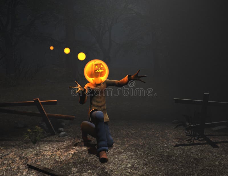 Quality 3d render of magic pumpkin man. Quality 3d render of magic pumpkin man