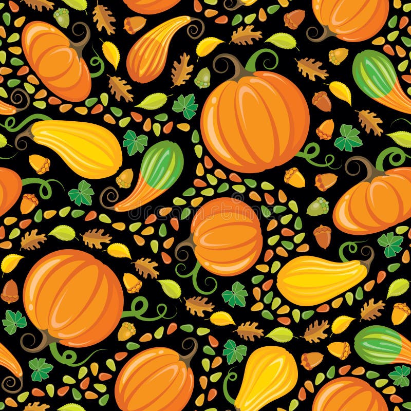 Pumpkin Patch Seamless Pattern Stock Vector - Illustration of harvest ...