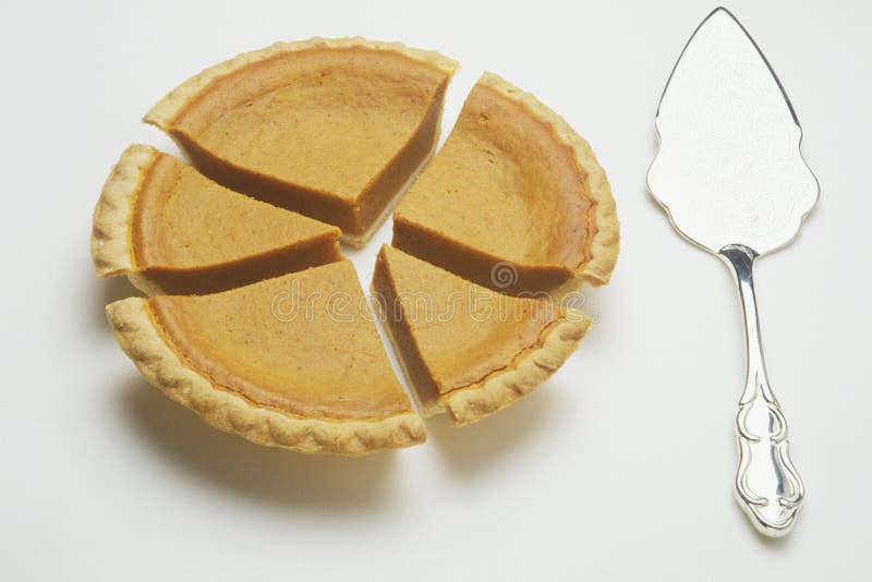 Pumpkin pie cut into unequal sections like a pie chart. Dessert portions stock images, royalty-free photos and pictures