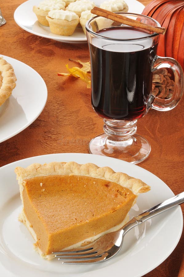 Pumpkin Pie and Mulled Wine Stock Photo Image of thanksgiving, icing