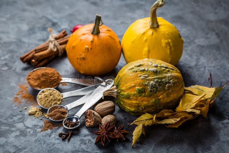 Pumpkin pie spices in measuring cups