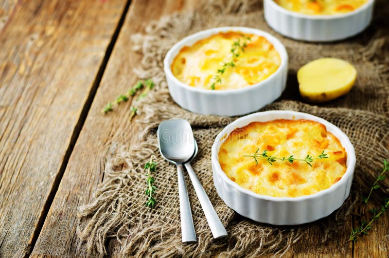 Pumpkin Potato Gratin with Fresh Thyme Leaves Stock Photo Image of