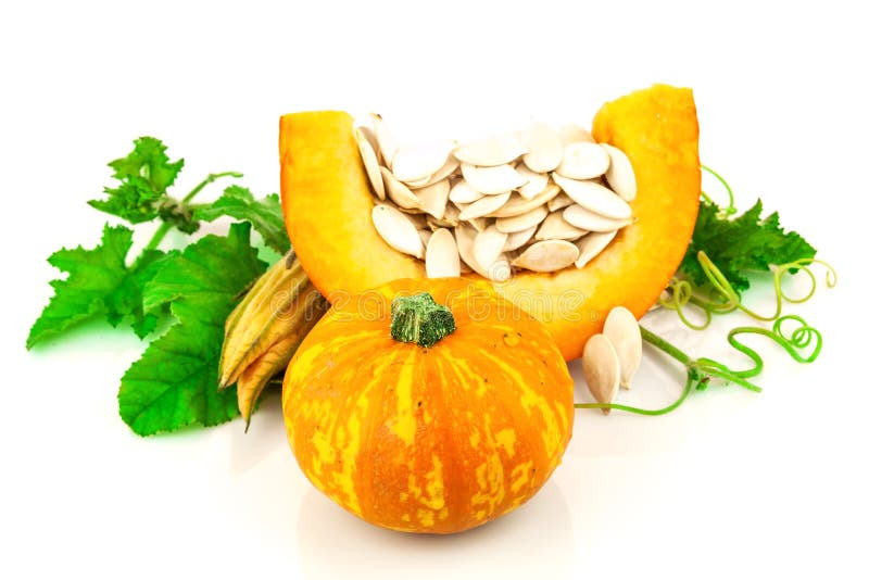 Yellow Pumpkin Vegetable with Green Leaves Stock Image Image of