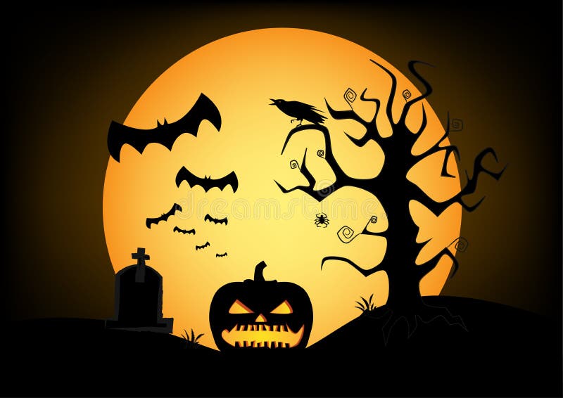 Pumpkin silhouette on the big yellow moon and black sky background royalty free illustration Pumpkin silhouette on the big yellow moon and black sky background royalty free illustration