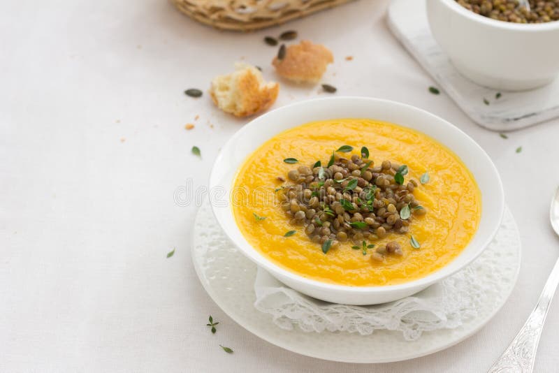 Pumpkin soup with lentils royalty free stock photography Pumpkin soup with lentils royalty free stock photography