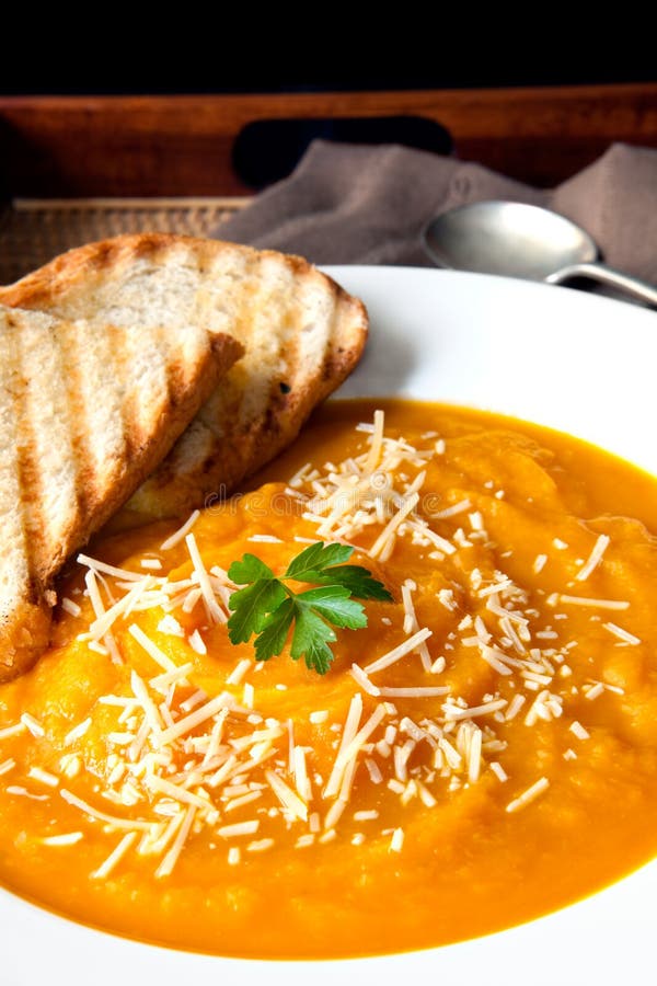 Pumpkin Soup with Parmesan stock photography