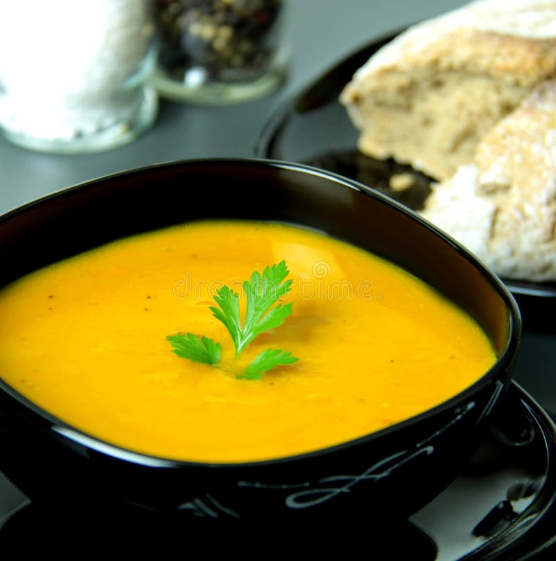 Creamy Pumpkin Soup. Ingredients for Cooking on Background. Stock Image