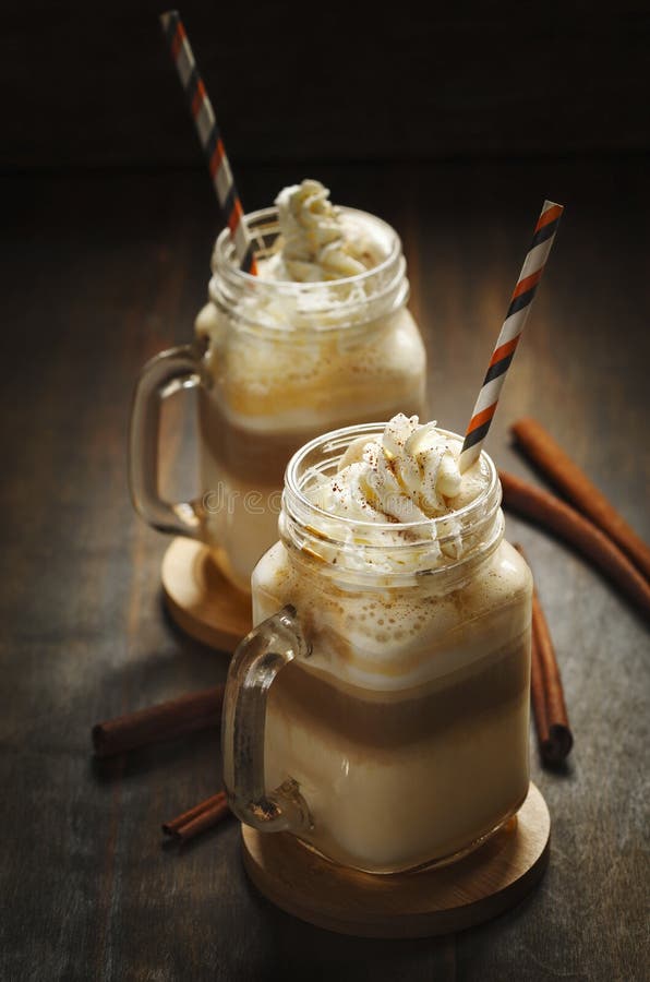 Pumpkin Spice Latte with Whipped Cream Stock Photo Image of cups