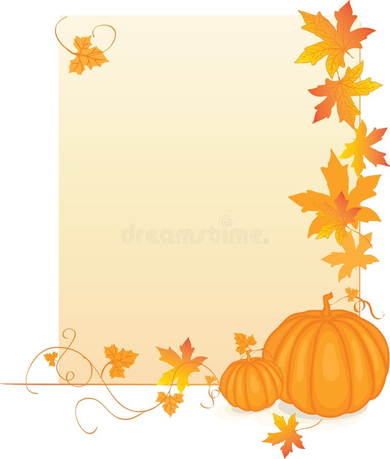 Orange pumpkins with fall leaves and frame. Autumn border fall halloween leaves pumpkins vectors