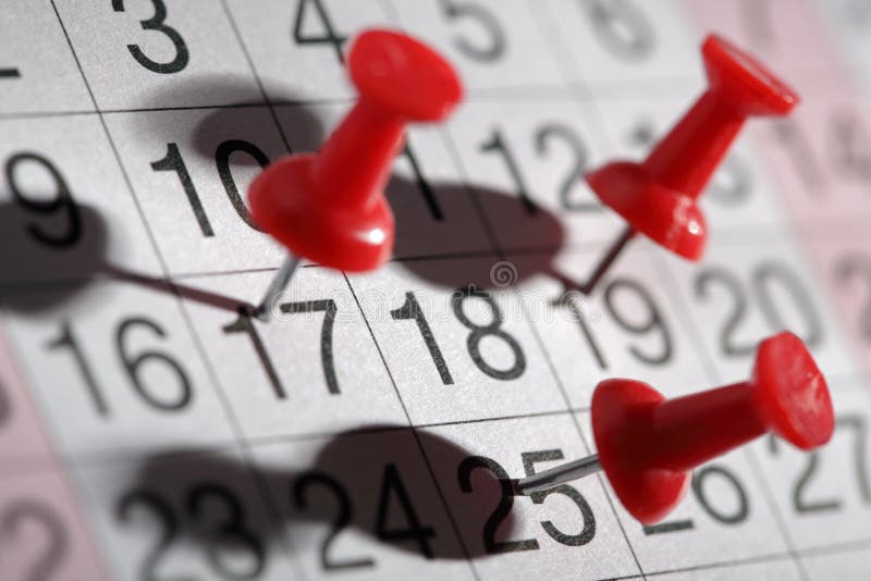 Important date or meeting appointment reminder concept thumbtack on calendar. Important date or meeting appointment reminder concept thumbtack on calendar