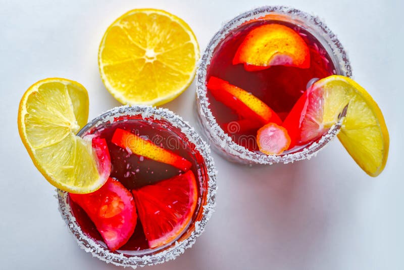 Punch Drink Sangria with Fruit on a Light Background Stock Image