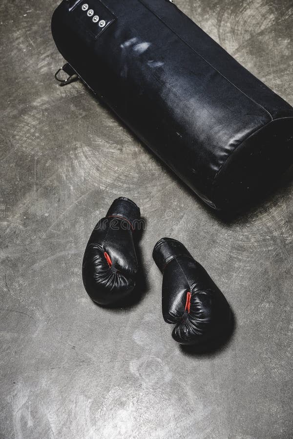 Punching Bag and Boxing Gloves Stock Photo Image of concrete, fitness
