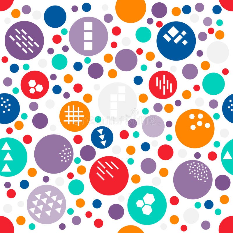 Punct polka aleatoriu colorat, de dimensiuni diferite, fără sudură, cu textură de forme geometrice diferite : triunghi în formă de stock illustration