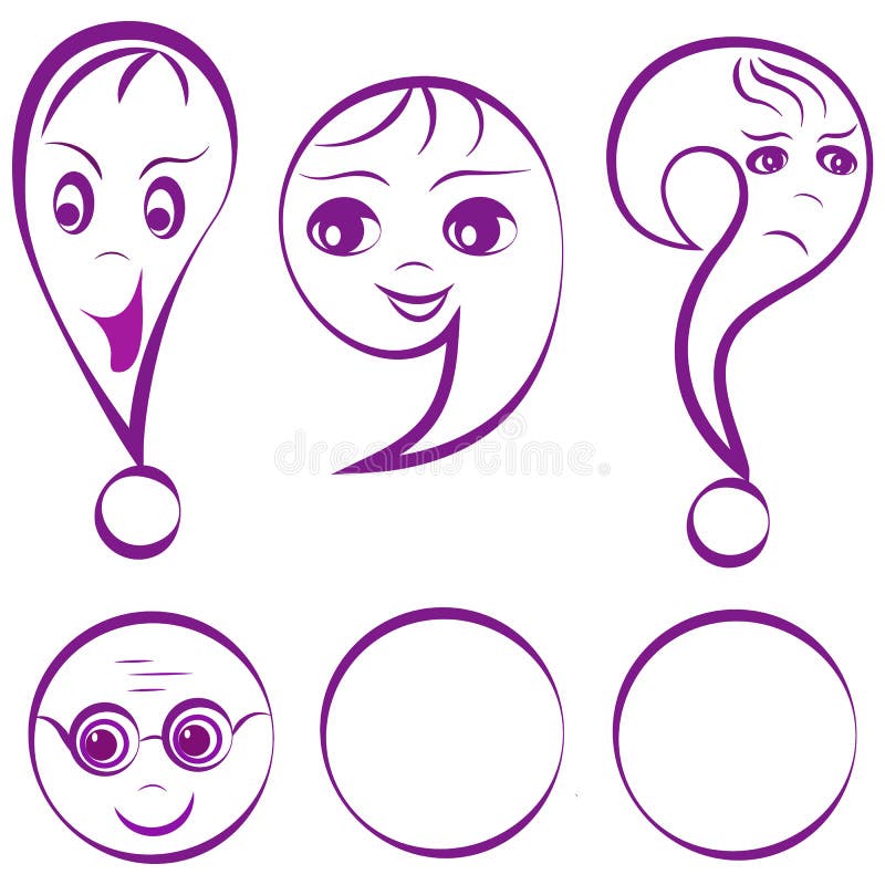 Punctuation Marks with Funny Faces Contour Set Stock Vector - Illustration  of learning, exclamation: 185244665