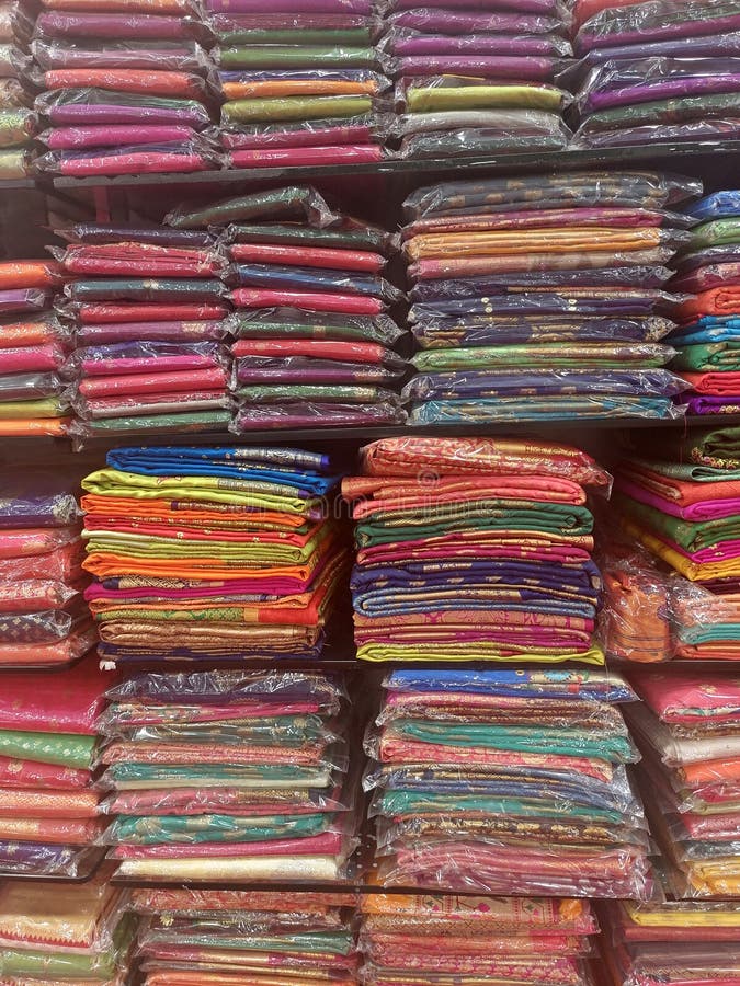 Colorful of Saree fabrics for sell at indian store, Chiangmai