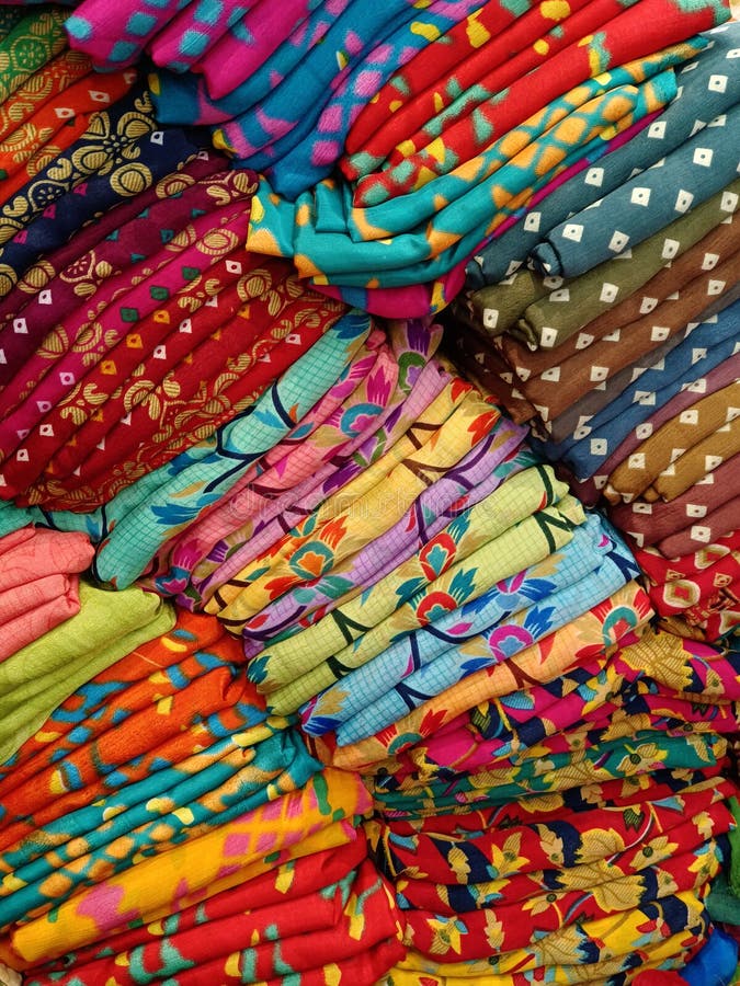 Colorful of Saree fabrics for sell at indian store, Chiangmai