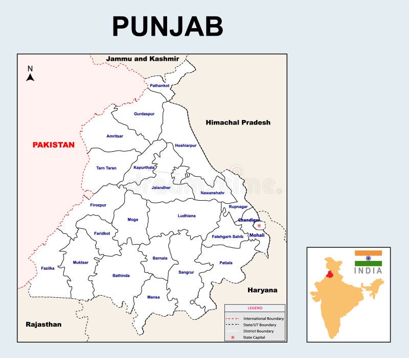 Punjab Map. Political and Administrative Map of Punjab with Districts ...