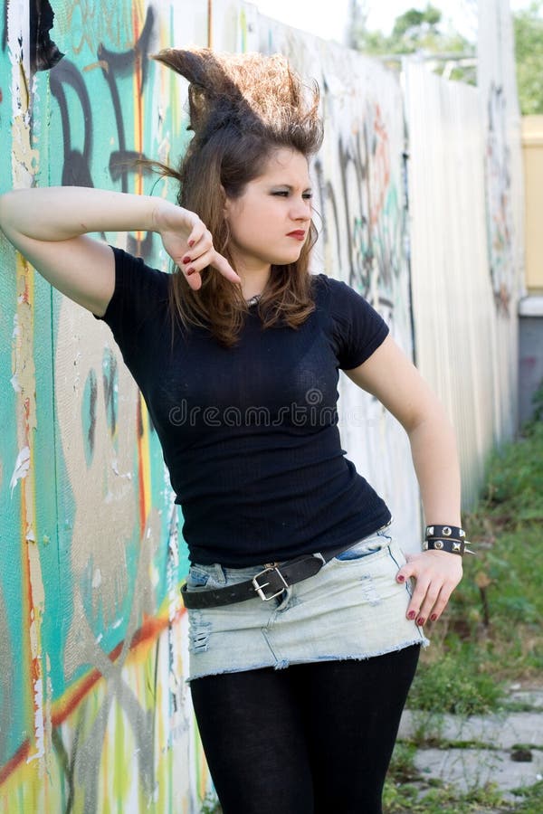 Punk girl walking outdoor